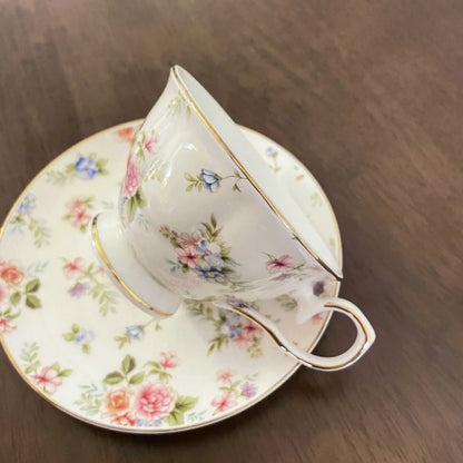 Vintage English Floral Coffee Cup & Plate Set