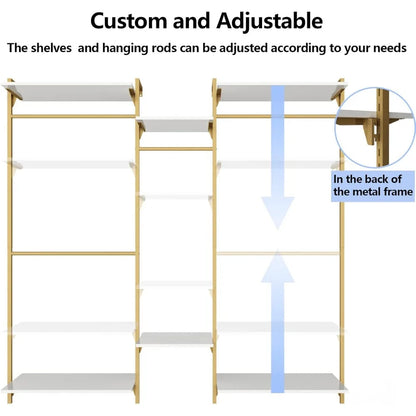 Wall Mount Organizer 6-Tier Adjustable Shelves, + 4 Rods