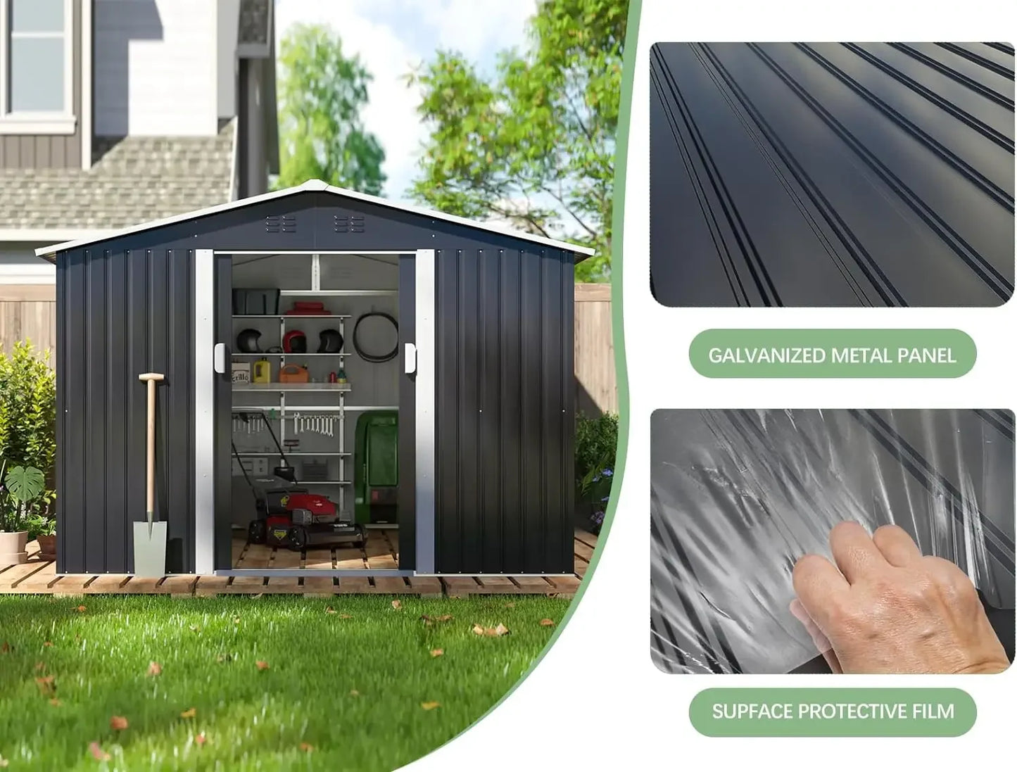 Outdoor Garden Shed, Galvanized Metal Storage Shed